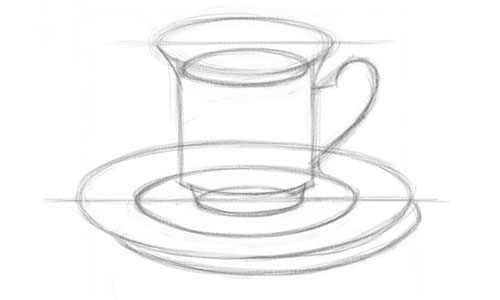 Чашка с блюдцем рисунок карандашом